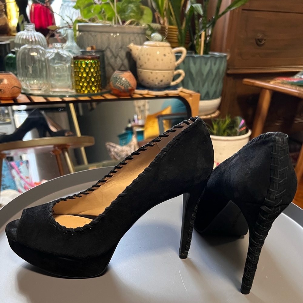 ANTONIO MELANI Black Suede Platform Stiletto Pumps